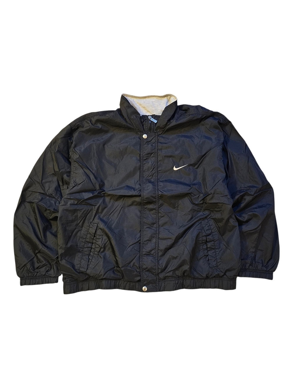 Vintage 90's Nike Black Men's Windbreaker Jacket with White Swoosh